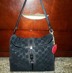 Gucci black suede piston lock flap bag